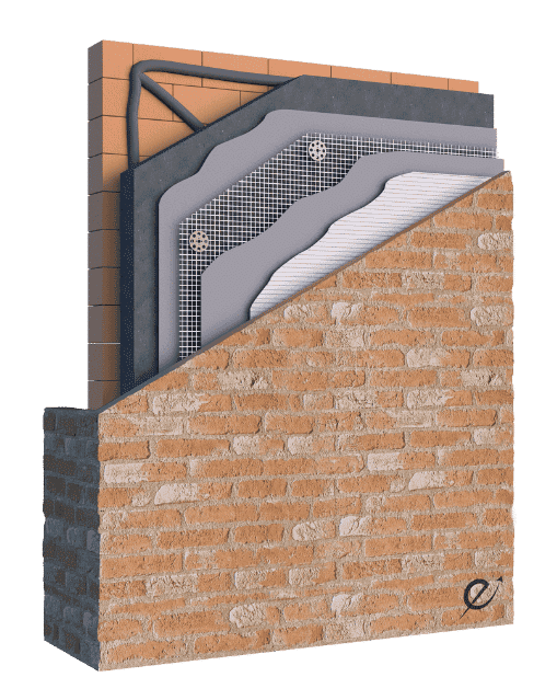 Parements muraux en système ETICS OrmaTherm Brick en vente chez Orpa Matériaux (Elaustore), combinant plaquette de pierre reconstituée Orsol et ITE le système performant pour isolation thermique et acoustique.