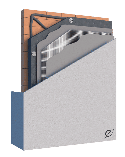 Enduit crépi en système ETICS OrmaTherm Creatop en vente chez Orpa Matériaux (Elaustore), combinant plaquette de pierre reconstituée Orsol et ITE le système performant pour isolation thermique et acoustique.